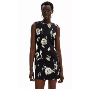 DESIGUAL Women’s Black Daisy Print Bodycon Mini Dress